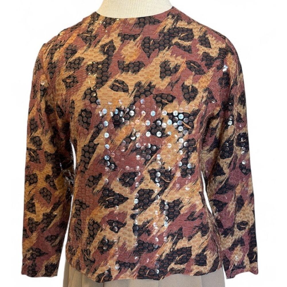 VTG Liz Claiborne Collection 100% Silk Sequin Cardigan Blouse Top Sz 4P Sparkle
